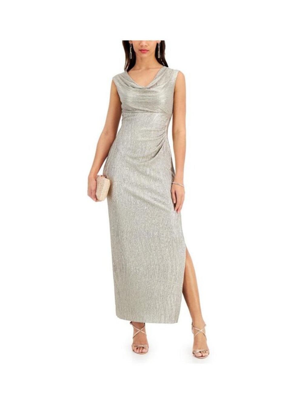 Connected Apparel Metallic Cowl Neck Sleeveless Evening Formal Party Dress 10